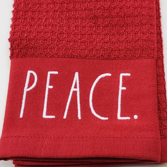 3 Rae Dunn Christmas Red Kitchen Towel Embroidered Peace Joy Believe 100% Cotton - Picture 2 of 9